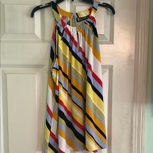 New York & Company Gold and Blue Tie Front Halter Mini Dress